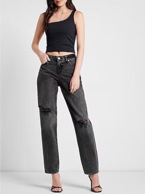 Express Low Rise Black Ripped Boyfriend Jeans (Size 0)